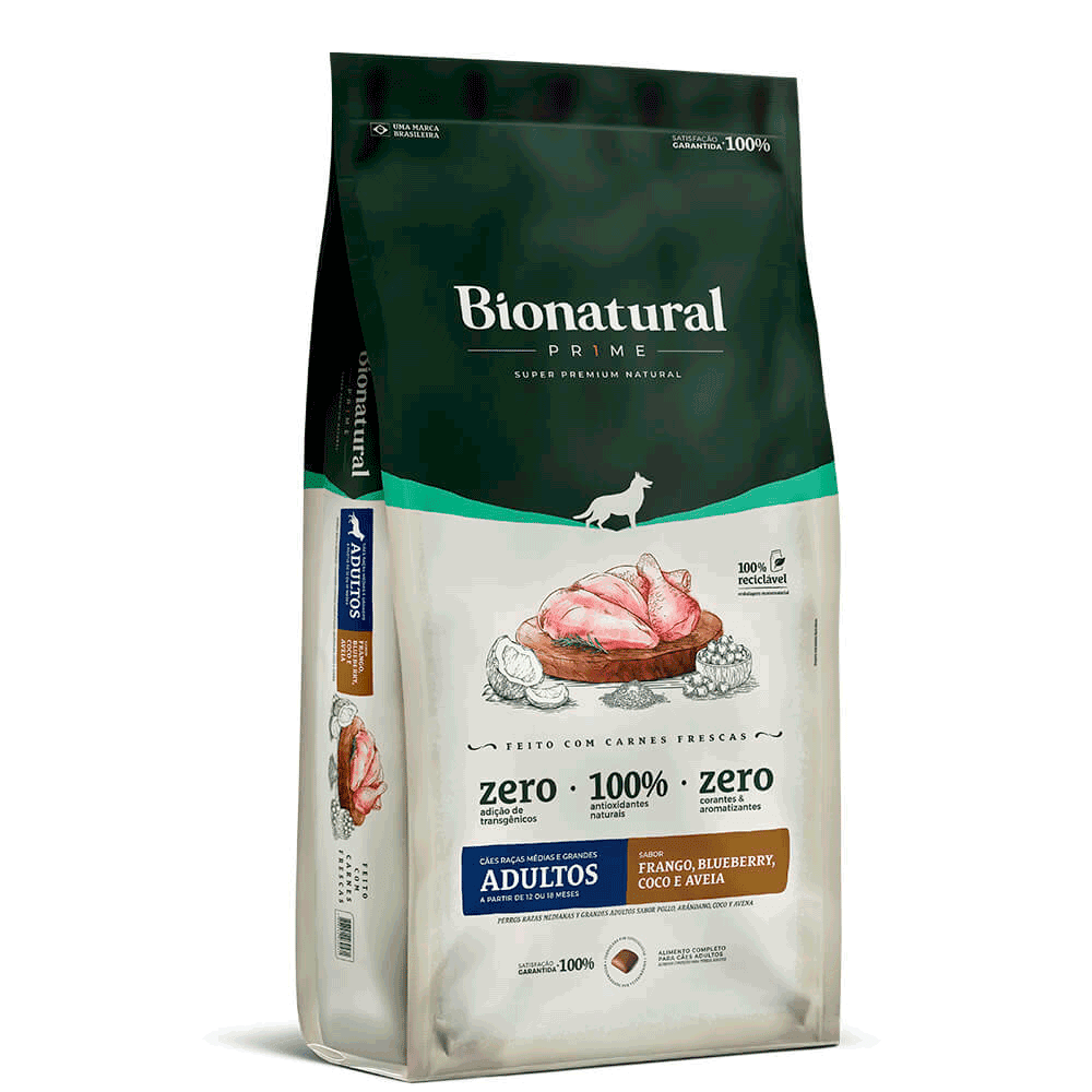 Bionatural Adultos Portes Medio e Grande - Frango, Blueberry, Coco e Aveia
